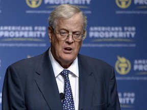 FILE - In this Aug. 30, 2013 file photo, David Koch speaks in Orlando, Fla. The Koch brothers and their chief lieutenants are warning of a rapidly shrinking window to push their agenda through Congress. No agenda items matter more to the conservative Koch network than the GOP's promise to overhaul the nation's tax code and repeal and replace President Barack Obama's health care law.  (AP Photo/Phelan M. Ebenhack, File)