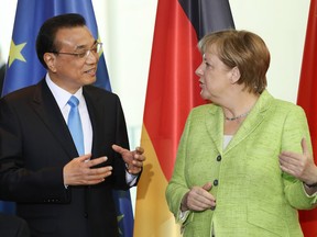 Chancellor Angela Merkel and Chinese Prime Minister Li Keqiang attend the signing of joint agreements of intent at the Chancellery on June 1, 2017 in Berlin, Germany.