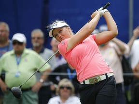 Brooke Henderson of Canada watches her tee shot on the 10th hole during the second round of the Women's PGA Championship on Friday at Olympia Fields Country Club in Olympia Fields, Ill.