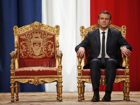 French President Emmanuel Macron attends a ceremony at the Hotel de Ville in Paris on May 14, 2017.