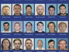In this undated pressboard released by the Colorado Attorney General's Office shows dozens of Coloradans accused of running a marijuana trafficking ring. Colorado officials announced Wednesday, June 28, 2017, that they have busted a mammoth marijuana trafficking ring that pretended to be growing weed for sick people but was instead illegally shipping the drug to a half-dozen other states and bilking investors, including former NFL players. A Denver grand jury indicted 62 people and 12 businesses in a case that involved federal and state agents executing nearly over 100 search warrants in the Denver area. (Colorado Attorney General's Office via AP)