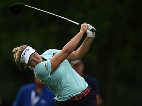 Brooke Henderson tees off at the Meijer LPGA Classic on June 15.