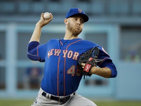 New York Mets starting pitcher Zack Wheeler throws against the Los Angeles Dodgers during the first inning of a baseball game, Monday, June 19, 2017, in Los Angeles. (AP Photo/Jae C. Hong)