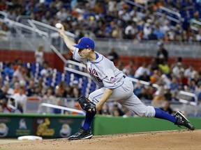 New York Mets' Seth Lugo delivers a pitch during the first inning of the team's baseball game against the Miami Marlins, Thursday, June 29, 2017, in Miami. (AP Photo/Wilfredo Lee)