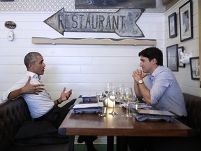 Immediately after his sold out speech, Obama went for dinner with Trudeau