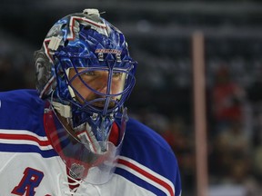 New York Rangers goalie Henrik Lundqvist looks on against the Ottawa Senators on May 6.