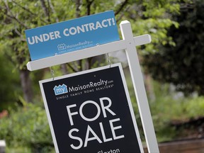 FILE - In this Thursday, April 27, 2017, file photo, an "Under Contract" sign is posted in front of a home for sale in Charlotte, N.C. On Wednesday, June 28, 2017, the National Association of Realtors releases its May report on pending home sales, which are seen as a barometer of future purchases. (AP Photo/Chuck Burton, File)
