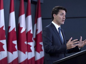 Prime Minister Justin Trudeau speaks during a media availability at the National Press Theatre in Ottawa on Tuesday, June 27, 2017.