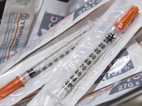 Syringes are seen at the Cactus safe injection site Monday, June 26, 2017 in Montreal. THE CANADIAN PRESS/Paul Chiasson