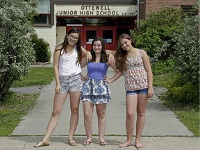 Fourteen-year-old students Echo Morita, Trina McGuire and Eva-Marie Smith  are not happy about the dress code similarly imposed on girls at Ottewell Junior High School in Edmonton.