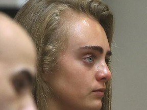 Michelle Carter looks on after closing arguments were made during her trail Tuesday, June 13, 2017, in Bristol Juvenile Court in Taunton, Mass. Carter was found guilty of involuntary manslaughter for encouraging 18-year-old Conrad Roy III to kill himself in July 2014.