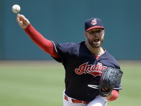 Cleveland Indians starting pitcher Corey Kluber delivers in the first inning of a baseball game against the Texas Rangers, Thursday, June 29, 2017, in Cleveland. (AP Photo/Tony Dejak)