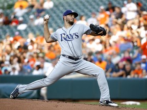 Tampa Bay Rays starting pitcher Jacob Faria throws to the Baltimore Orioles during the first inning of a baseball game in Baltimore, Friday, June 30, 2017. (AP Photo/Patrick Semansky)
