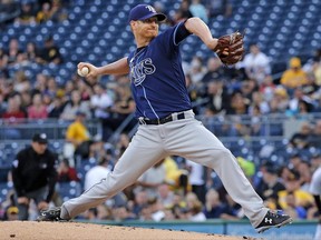 Tampa Bay Rays starting pitcher Alex Cobb delivers during the first inning of the team's baseball game against the Pittsburgh Pirates in Pittsburgh, Tuesday, June 27, 2017. (AP Photo/Gene J. Puskar)