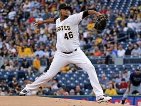 Pittsburgh Pirates starting pitcher Ivan Nova delivers in the first inning of a baseball game against the Tampa Bay Rays in Pittsburgh, Wednesday, June 28, 2017. (AP Photo/Gene J. Puskar)
