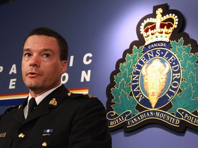 RCMP Insp. Tim Shields speaks during a news conference in Vancouver on July 5, 2010. A former RCMP employee who alleges she was sexual assaulted by a now-retired inspector in a locked washroom at their Vancouver workplace says she's been diagnosed with post-traumatic stress disorder.