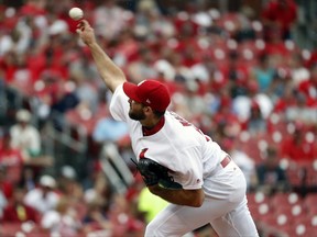 St. Louis Cardinals starting pitcher Michael Wacha throws during the first inning of a baseball game against the Cincinnati Reds, Monday, June 26, 2017, in St. Louis. (AP Photo/Jeff Roberson)