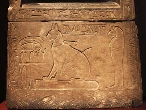 The sarcophagus for Prince Thutmose's cat at an exhibit in Seattle