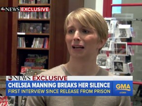 Chelsea Manning speaks through tears during an emotional interview broadcast on Good Morning America Friday.