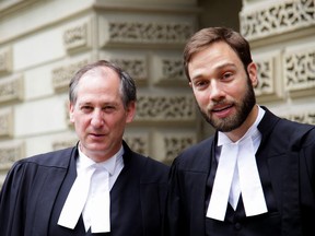 Lawyers Jonathan Lisus (left) and Michael Rosenberg, acting for the Canadian Civil Liberties Association, are seen outside court in Toronto on Thursday, June 29, 2017. They association is challenging Canada???s prisoner-segregation laws. THE CANADIAN PRESS/Colin Perkel