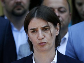 Serbia's Prime Minister-designate Ana Brnabic speaks to media in Vrnjacka Banja, Serbia