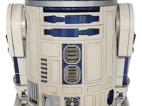 This 2017 photo provided by Profiles in History shows an R2-D2 droid pieced together over several years from different props used in the first five Star Wars movies. The droid has sold at auction for $2.6 million. (Profiles in History via AP)