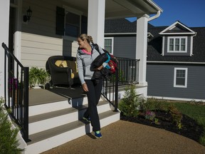 Aleksandra Wozniak, a former top-25 tennis player, leaves a host's home before competing in the International Tennis Federation Women's Circuit match in Charlottesville, Va., April 26, 2017.