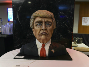 A cake in the likeness of  Donald Trump was on display at his election night event at the New York Hilton Midtown in New York on November 8, 2016.