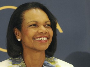 FILE - In this June 29, 2016, file photo, Former U.S. Secretary of State Condoleezza Rice attends a public debate on democracy and the aftermath of the British departure from the EU, in Warsaw, Poland. Rice told CNBC on June 28, 2017, that President Donald Trump will stand up for both American interests and values on the world stage. (AP Photo/Alik Keplicz, File)