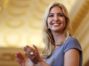 FILE - In this June 27, 2017, photo, Ivanka Trump applauds during the 2017 Trafficking in Persons Report release at the State Department in Washington. Ivanka Trump has been vocal in using her White House role to advocate for women. But when President Donald Trump lobbed a demeaning attack on a female news anchor on Twitter this week, his daughter and senior adviser kept quiet. (AP Photo/Jacquelyn Martin, File)
