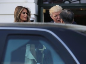 President Donald Trump and first lady Melania Trump welcome South Korean President Moon Jae-in and his wife Kim Jung-sook on the South Portico at the White House in Washington, Thursday, June 29, 2017. (AP Photo/Manuel Balce Ceneta)