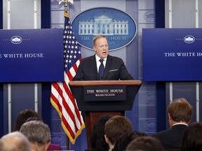 White House press secretary Sean Spicer speaks during a briefing at the White House, Tuesday, June 20, 2017 in Washington. (AP Photo/Alex Brandon)