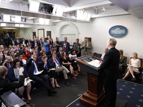 White House press secretary Sean Spicer speaks during a the daily briefing at the White House in Washington, Monday, June 26, 2017. (AP Photo/Alex Brandon)
