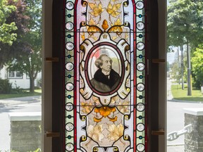 A one-of-a-kind stained-glass window featuring an image of Sir John A Macdonald at the Meaford Museum in Ontario.