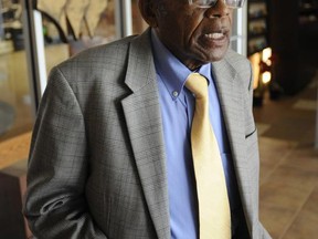 In this photo taken Tuesday, April 18, 2017 in Tuskegee, Ala., attorney Fred Gray stands inside the Tuskegee Human and Civil Rights Multicultural Center, which includes a memorial to the roughly 600 black men who were part of the Tuskegee syphilis study from 1932 until 1972. Gray represented the men in a lawsuit against the federal government that resulted in a $9 million settlement. The Trump administration is opposing Gray's request to use unclaimed settlement money to fund the museum. (AP Photo/Jay Reeves)