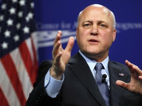 FILE - In this June 16, 2017, file photo, New Orleans Mayor Mitch Landrieu speaks in Washington on race in America and his decision to take down Confederate monuments in his city. Landrieu will take over as president of the U.S. Conference of Mayors as it convenes in Miami Beach, Fla., on Friday, June 23, 2017.   (AP Photo/Jacquelyn Martin, File)