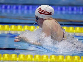 Lilly King swims on her way to winning the women's 100-meter breaststroke at the U.S. swimming national championships in Indianapolis, Friday, June 30, 2017. (AP Photo/Michael Conroy)