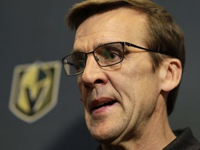 Vegas Golden Knights general manager George McPhee speaks during a news conference in Las Vegas on June 19.