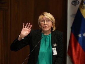 Venezuela's chief prosecutor Luisa Ortega speaks during a press conference in Caracas, Venezuela, Wednesday, June 28, 2017.  Venezuela's Supreme Court barred Ortega from leaving the country and has ordered her bank accounts frozen following her mounting criticisms of President Nicolas Maduro. (AP Photo/Fernando Llano)