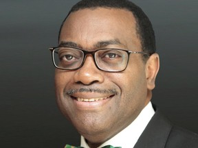 This undated photo provided by The World Food Prize Foundation shows Akinwumi Adesina, the president of the African Development Bank. Akinwumi the son of a Nigerian farm laborer who rose out of poverty to earn graduate degrees in agricultural economics and spent his career improving the availability of seed, fertilizer and financing for African farmers is the winner of this year's World Food Prize. Adesina, was named this year's recipient Monday, June 26, 2017 in a ceremony at the U.S. Department of Agriculture in Washington.(The World Food Prize Foundation via AP)