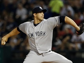 New York Yankees starting pitcher Luis Cessa winds up during the first inning of the team's baseball game against the Chicago White Sox on Thursday, June 29, 2017, in Chicago. (AP Photo/Nam Y. Huh)