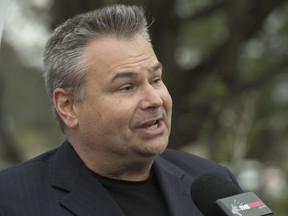 Kevin J. Johnston at a rally against religious accommodation in schools in Mississauga, April 25, 2017. He has been charged with a hate crime for his anti-Muslim rants.