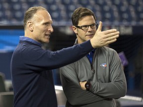 There has been speculation that Ross Atkins (R) and team president Mark Shapiro (L) would start a rebuild as soon as the Jays fell out of playoff contention sometime after the all-star break.