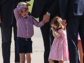 Prince George and Princess Charlotte depart from the Airbus plant in Hamburg after their tour of Poland and Germany this month.