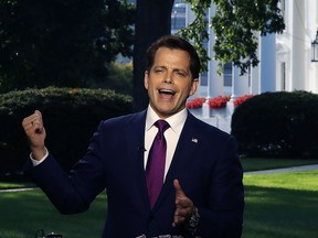 White House Communications Director Anthony Scaramucci speaks on a morning television show, from the north lawn of the White House on July 26, 2017 in Washington, DC.
