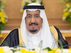 King Salman bin Abdulaziz at Al-Safa palace in the holy Muslim city of Mecca in western Saudi Arabia