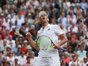 U.S. player Sam Querrey celebrates beating Britain's Andy Murray at Wimbledon on July 12.