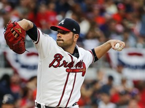 Atlanta Braves starting pitcher Jaime Garcia (54) works in the first inning of a baseball game against the Houston Astros Wednesday, July 5, 2017, in Atlanta. (AP Photo/John Bazemore)