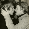 World famous Russian ballet stars Rudolf Nureyev (L) and Mikhail Baryshnikov (R) prepare to kiss as they meet for the first time since Baryshnikov’s defection.