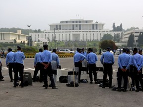 Pakistani security officers stand guard outside the Supreme Court building and Parliament In Islamabad, Pakistan, Friday, July 28, 2017. Pakistan's Supreme Court was set to announce its much-awaited decision Friday on the political fate of beleaguered Prime Minister Nawaz Sharif after weighing whether adequate evidence existed to dismiss him from office on allegations of corruption against his family members, officials said. (AP Photo/B.K. Bangash)